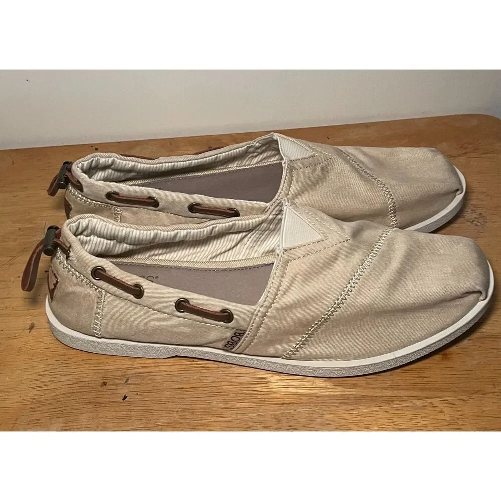 BOBS by Skechers Women's 11 Memory Foam Canvas Slip On Casual Shoes Beige